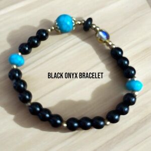 264. Black and Blue Onyx Beaded Bracelet